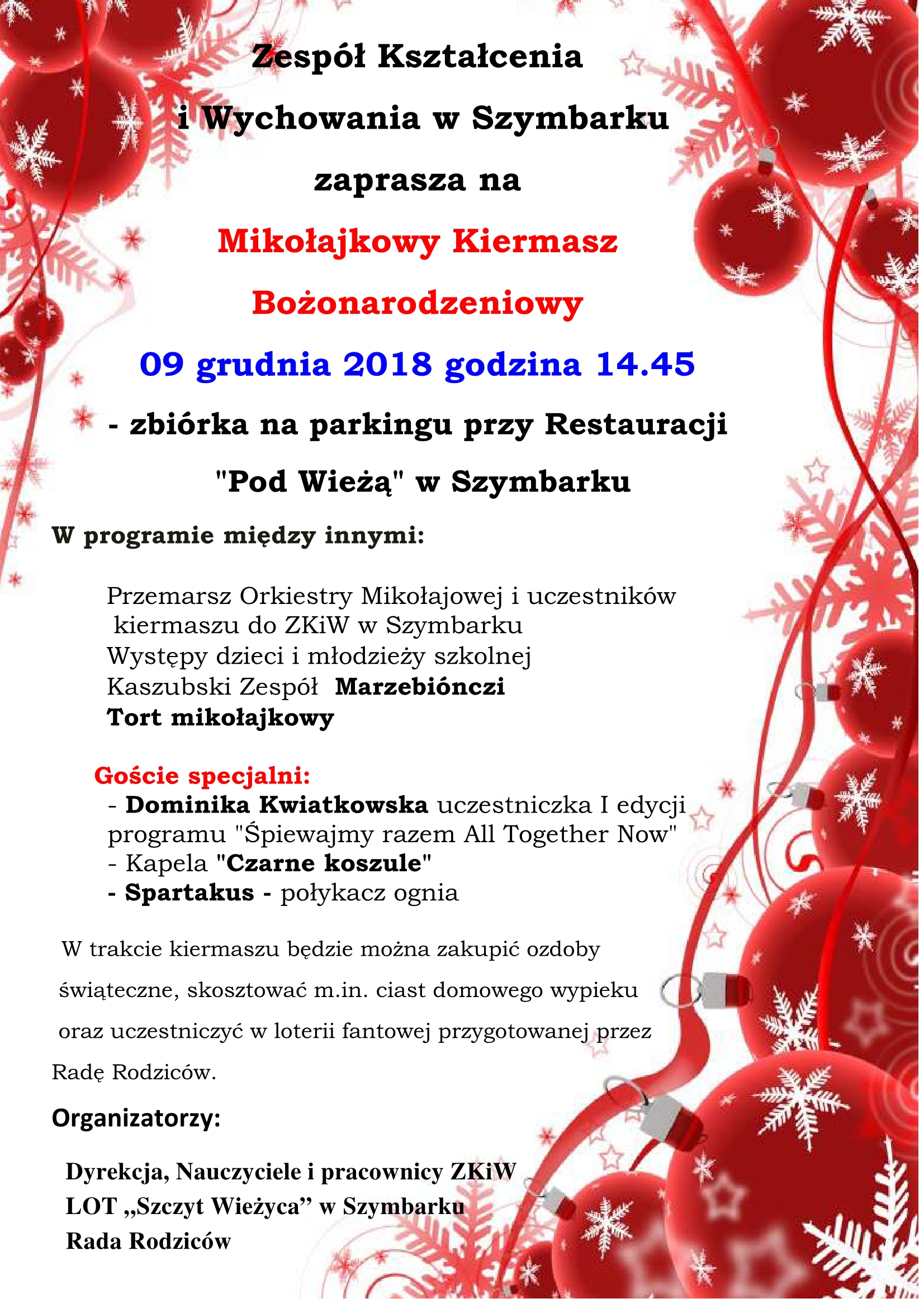 Zespół Kształcenia i Wychowania w Szymbarku zaprasza na Mikołajkowy Kiermasz Bożonarodzeniowy