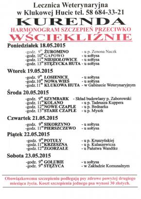 KURENDA - harmonogram szczepień przeciwko wściekliźnie