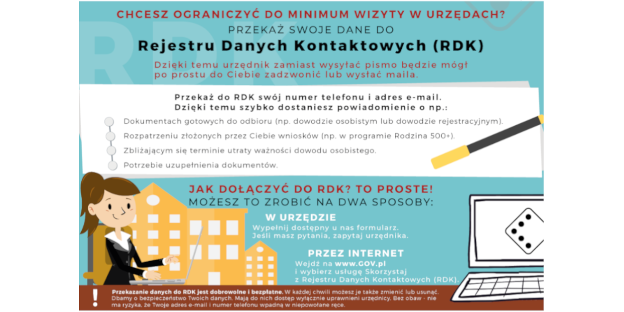 Chcesz ograniczyć do minimum wizyty w Urzędach? Przekaż swoje dane do Rejestru Danych Kontaktowych (RDK)