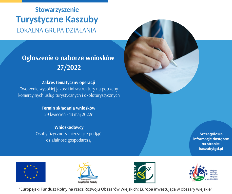 Ogłoszenie o naborze wniosków 27/2022 - Turystyka - podejmowanie działalności gospodarczej