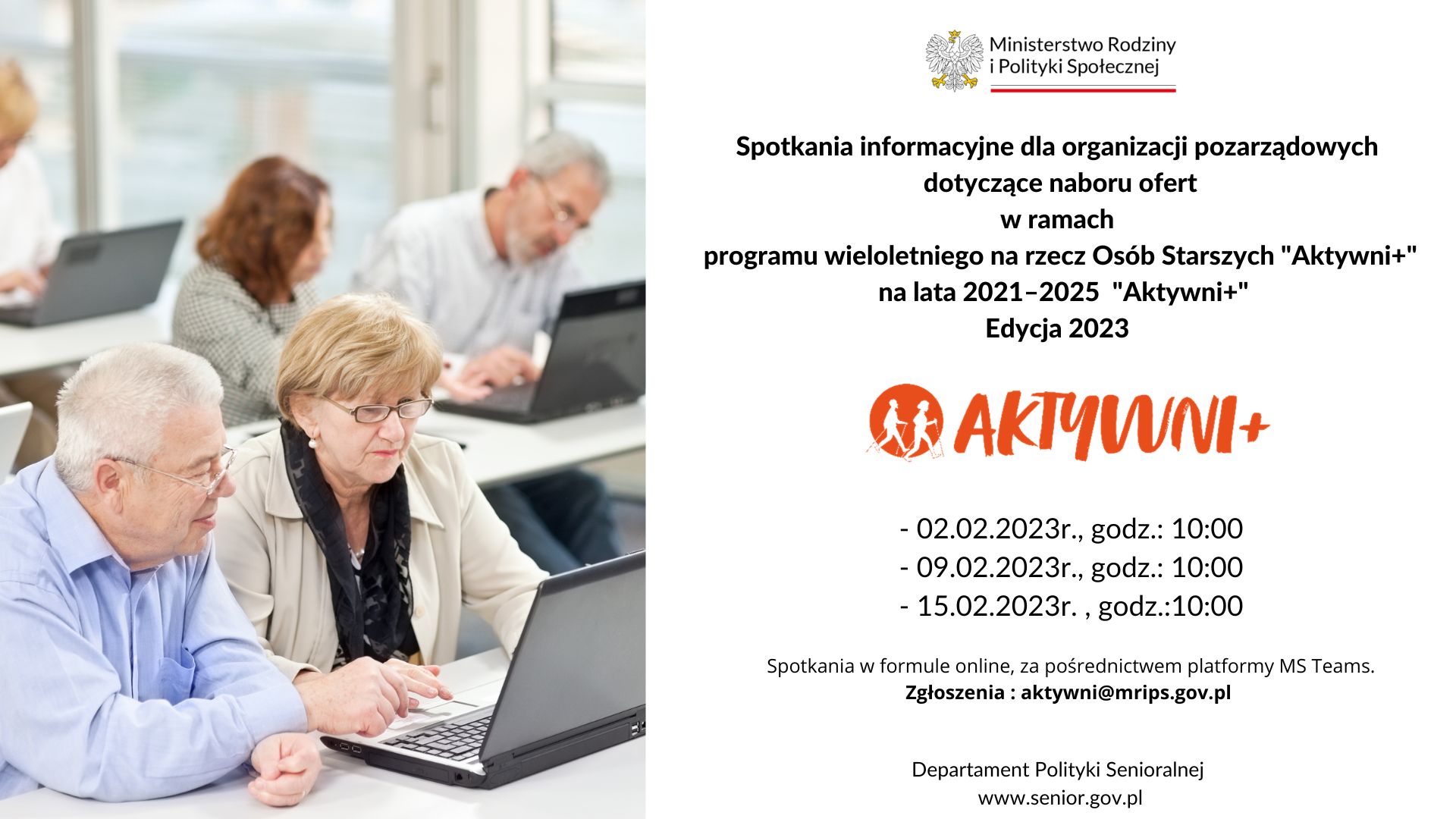 Szkolenia dla organizacji pozarządowych dotyczące naboru ofert w ramach Programu Aktywni+ Edycja 2023