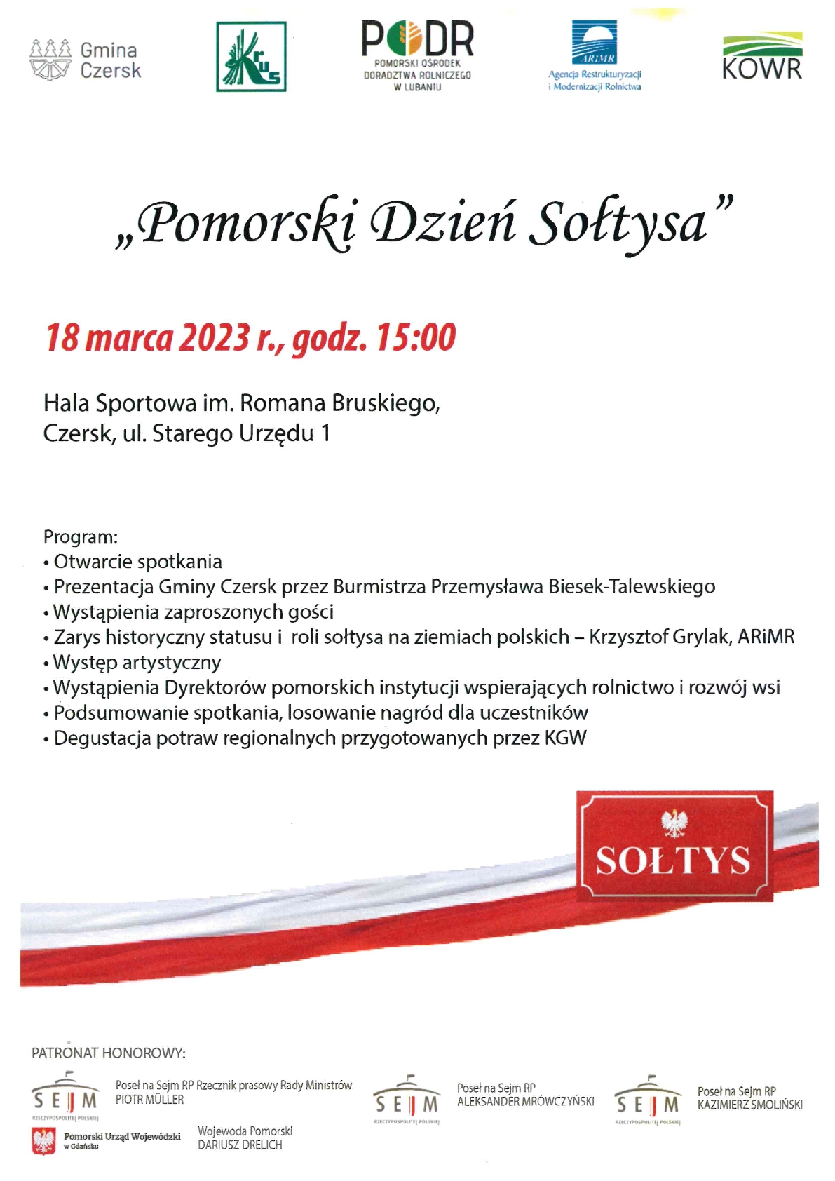 Pomorski Dzień Sołtysa - 18 marca 2023 r. o godz. 15:00