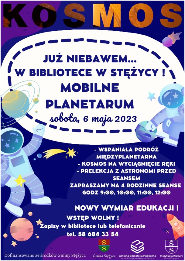 Takie rzeczy tylko u nas! Już 6 maja Gmina Stężyca oraz Gminna Biblioteka publiczna zapraszają mieszkańców Gminy na pokazy astronomiczne, inaugurujące obchody Tygodnia Bibliotek 2023