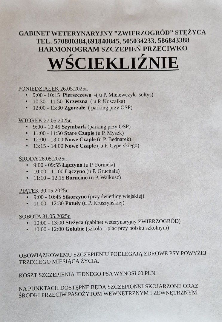 UWAGA MIESZKAŃCY GMINY STĘŻYCA!