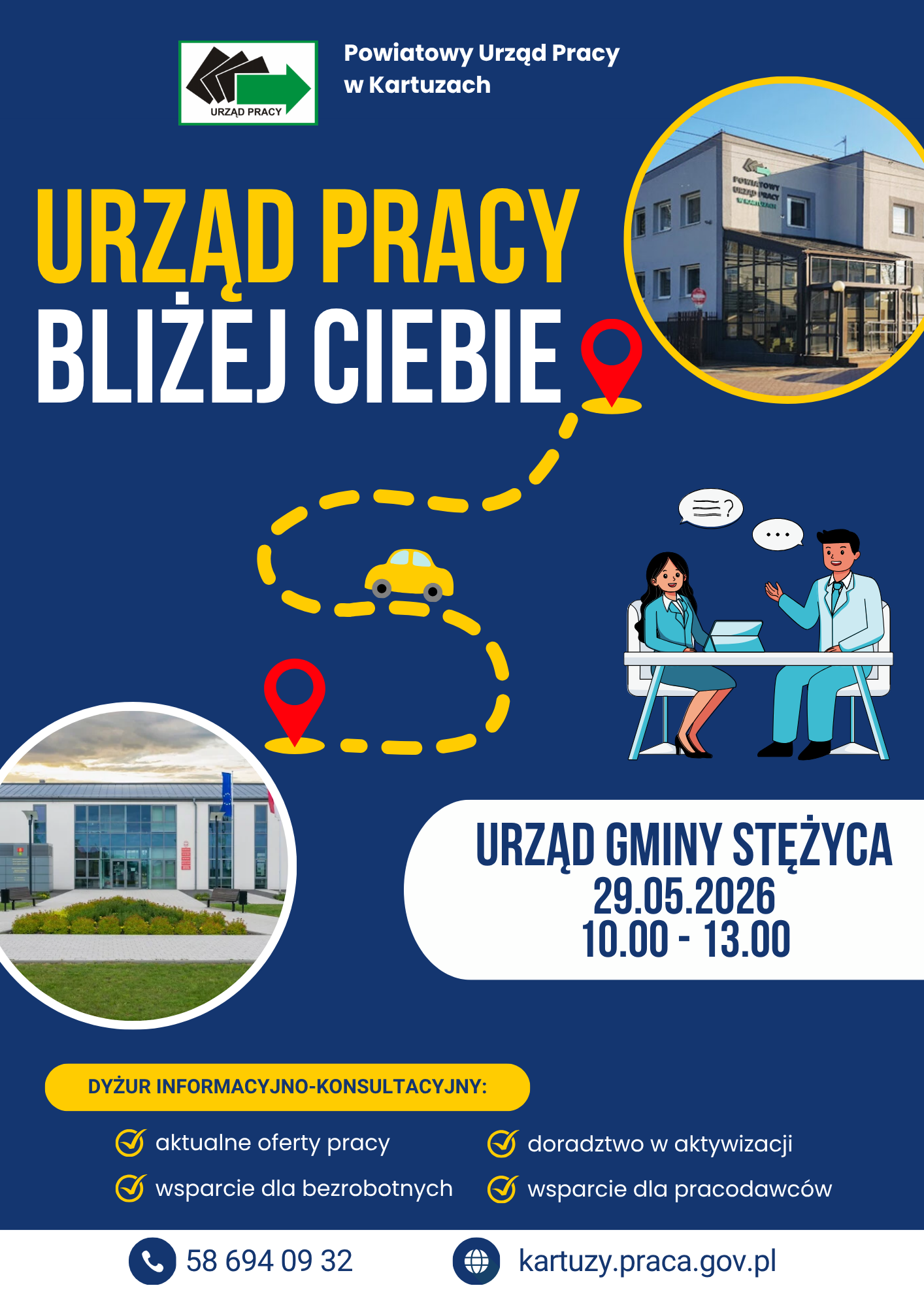 Powiatowy Urząd Pracy w Kartuzach serdecznie zaprasza osoby bezrobotne, poszukujące zatrudnienia, bierne zawodowo oraz pracodawców do skorzystania z konsultacji w ramach utworzonego Punktu Informacyjnego.